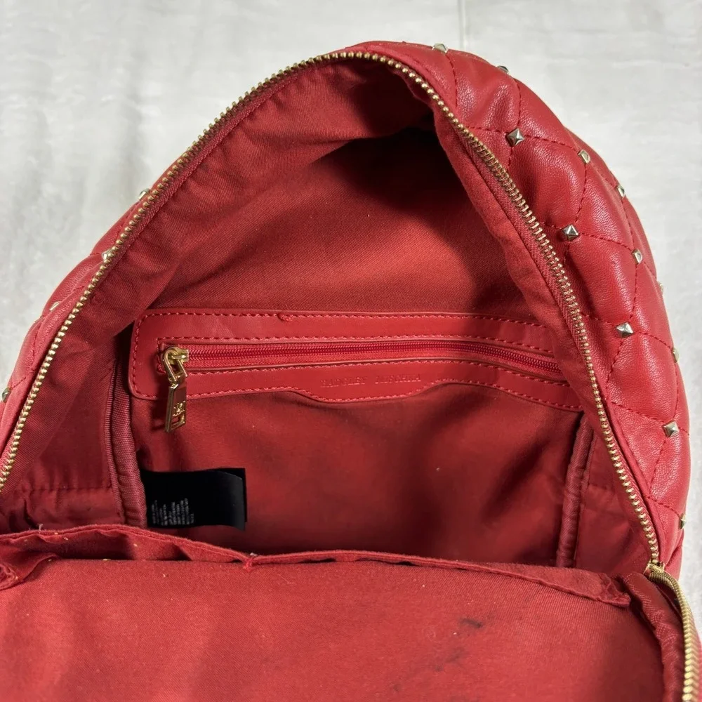 Badgley Mischka Backpack Womens Small Red Quilted Studded‎ BM Logo Edgy Designer